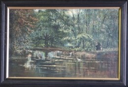 Schilderij met vijver met eenden